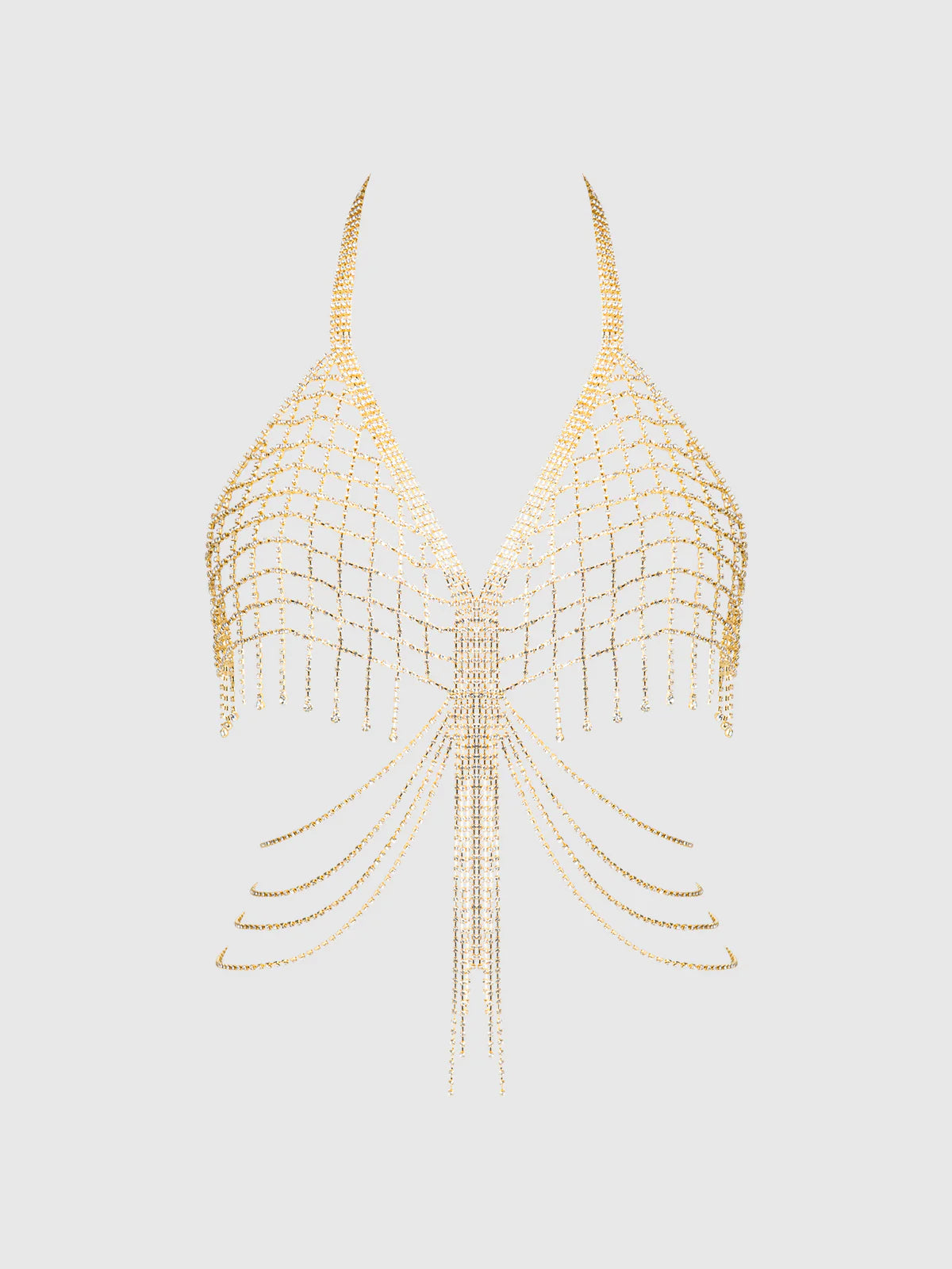 Rhinestone Net & Fringe Halter Braletten (pasties not included)