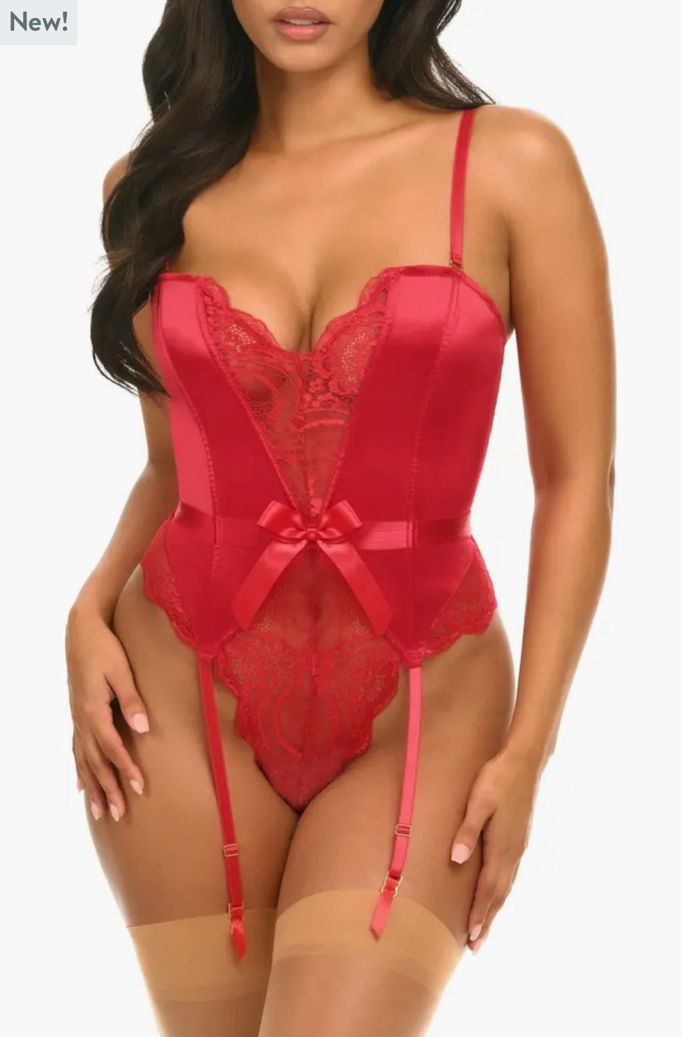 Rumi Lace Trim Satin Teddy with Garter Straps by Ooh La La Cheri (Paris)