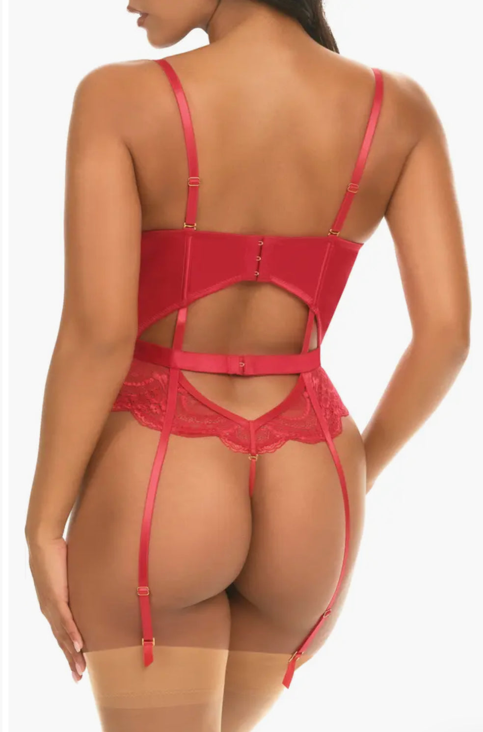 Rumi Lace Trim Satin Teddy with Garter Straps by Ooh La La Cheri (Paris)