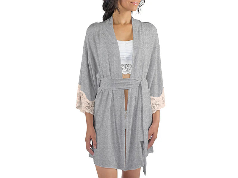 Calla Modal Kimono with Lace, Champagne / Heather Grey by Everviolet