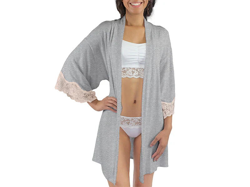 Calla Modal Kimono with Lace, Champagne / Heather Grey by Everviolet